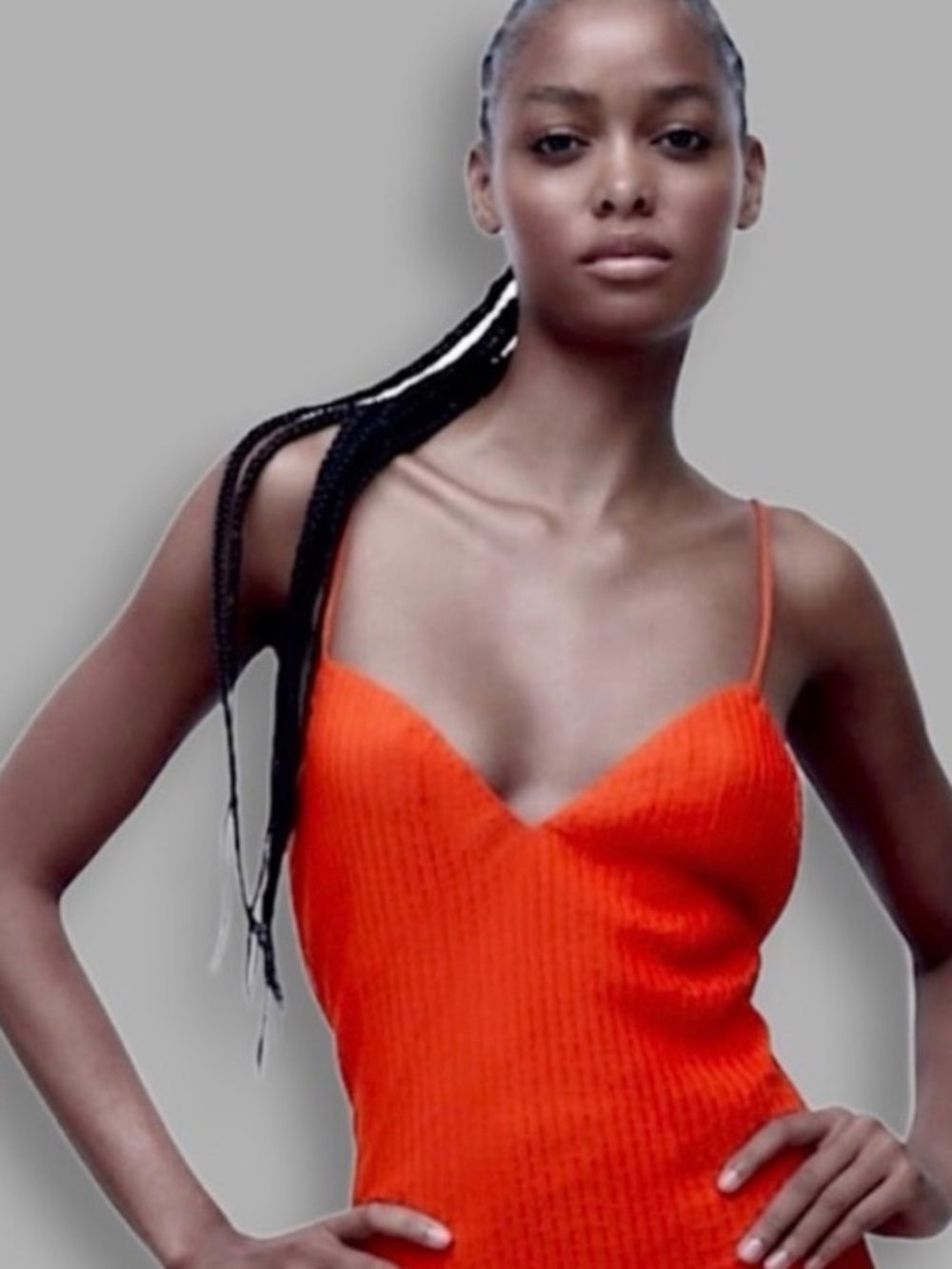 ZARA Orange Pleated Ribbed Chiffon Midi Dress Size S NWT - Picture 3 of 8